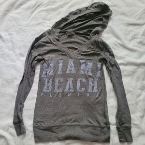 Miami Beach long sleeve hooded t shirt